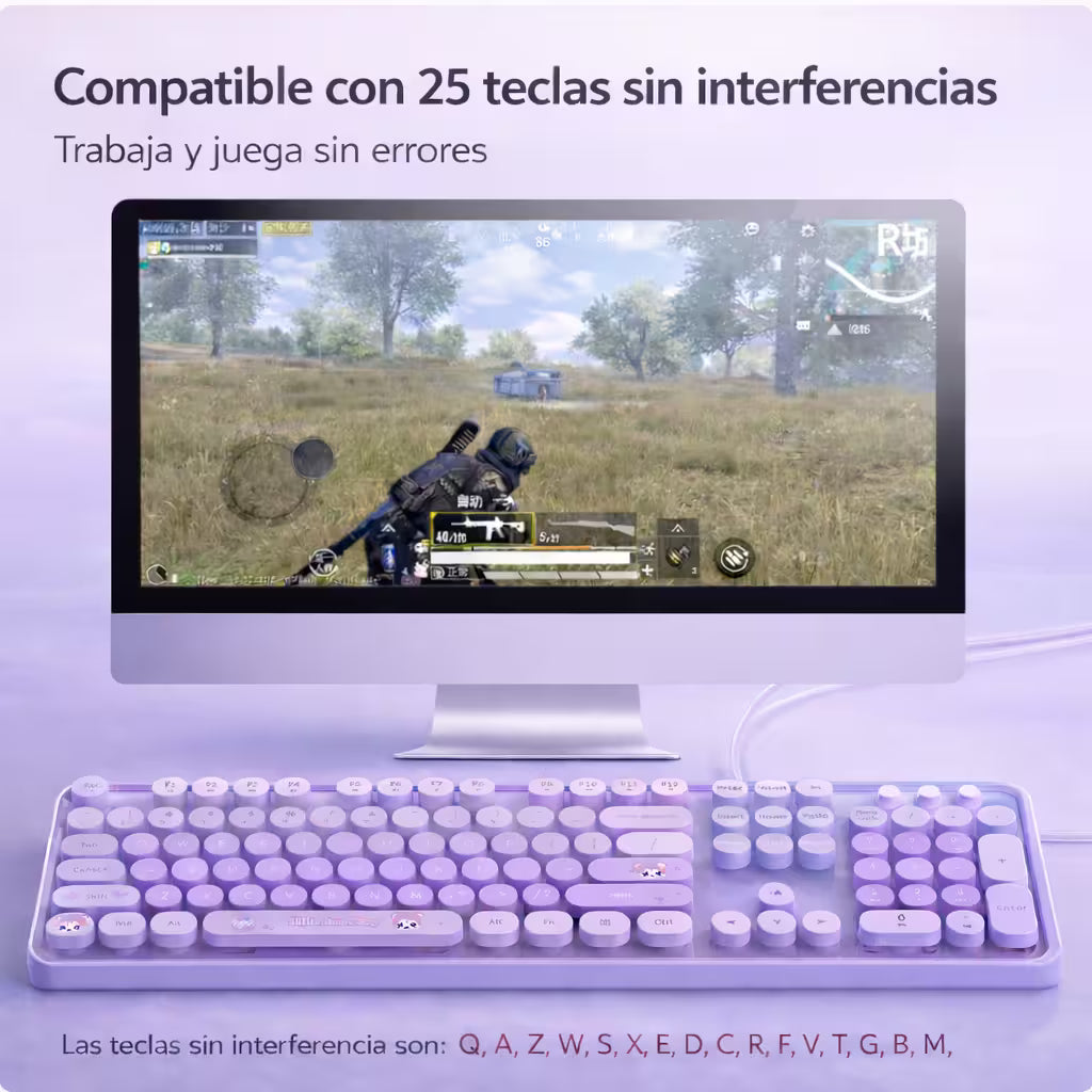 Teclado Cable MOFii Sweet Morado - 104 Teclas Retro USB Multimedia
