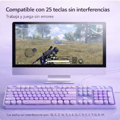 Teclado Cable MOFii Sweet Morado - 104 Teclas Retro USB Multimedia