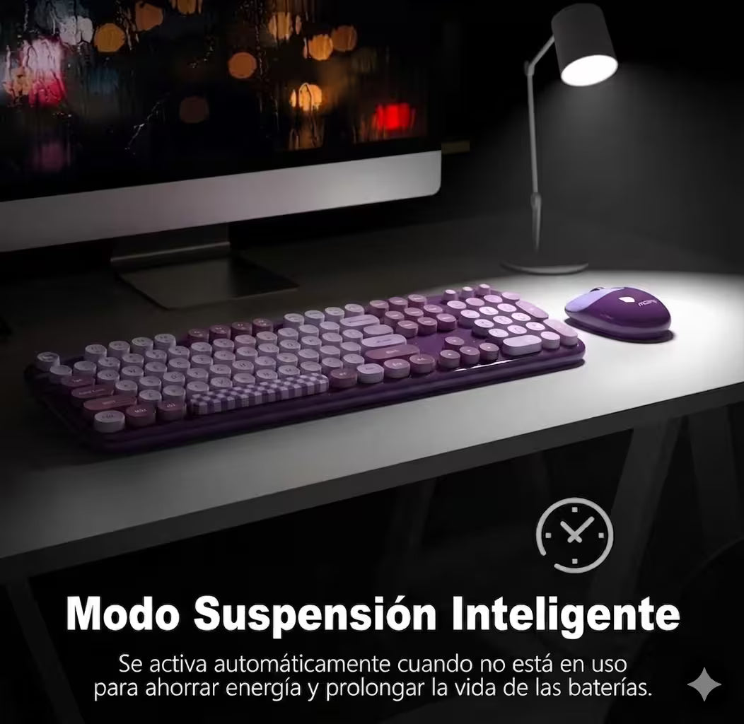 Combo Teclado y Mouse Inalámbrico Geezer Zero - Morado | 104 Teclas Redondas Full-Size | Bajo Ruido | 2.4G