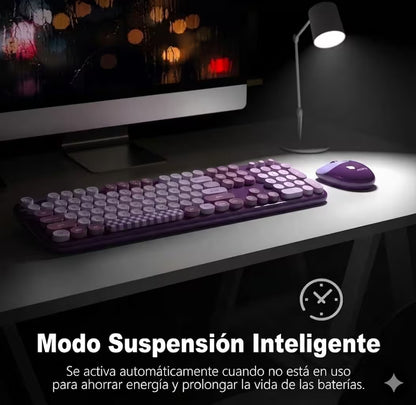 Combo Teclado y Mouse Inalámbrico Geezer Zero - Morado | 104 Teclas Redondas Full-Size | Bajo Ruido | 2.4G