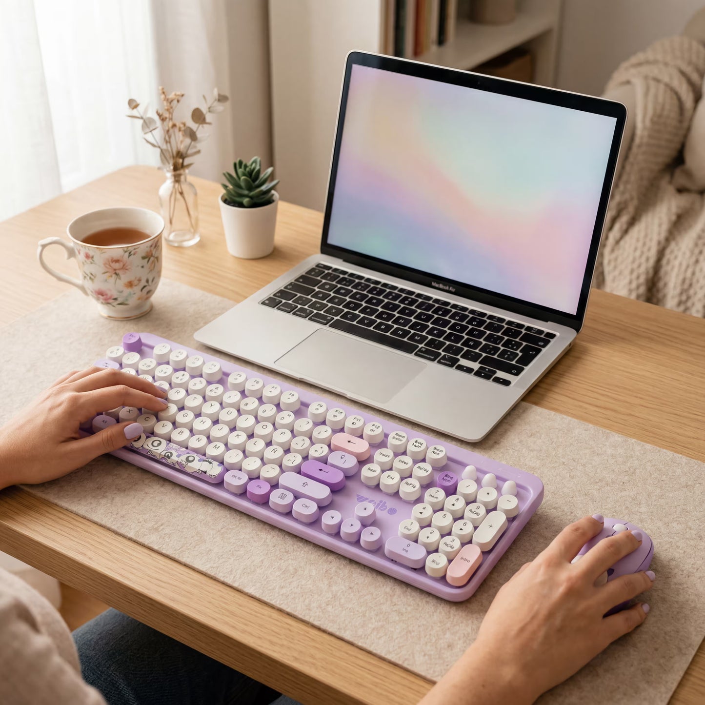 Combo Teclado y Mouse Inalámbrico Weibo WB-216 - Morado | 105 Teclas Redondas Retro | 10m | 2.4G