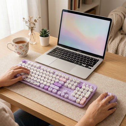 Combo Teclado y Mouse Inalámbrico Weibo WB-216 - Morado | 105 Teclas Redondas Retro | 10m | 2.4G