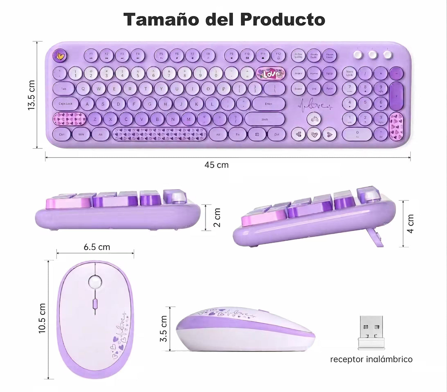 Combo Teclado y Mouse Inalámbrico Mofii Lovely - Morado | Full-Size 104 Teclas Redondas DPI Ajustable | 2.4G