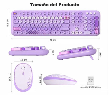 Combo Teclado y Mouse Inalámbrico Mofii Lovely - Morado | Full-Size 104 Teclas Redondas DPI Ajustable | 2.4G
