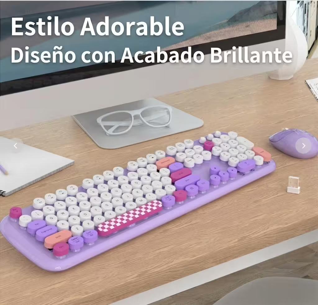 Combo Teclado y Mouse Inalámbrico Geezer Zero - Morado | 104 Teclas Redondas Full-Size | Bajo Ruido | 2.4G