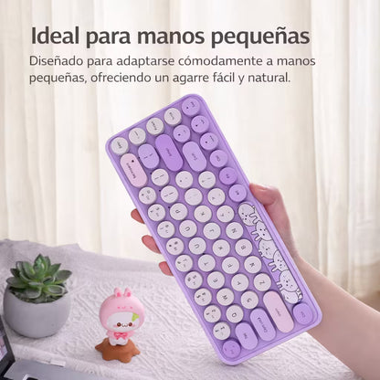 Combo Teclado y Mouse Inalámbrico MOFII I Pro — Morado Kawaii | 68 Teclas Redondas 2.4G Receptor Único