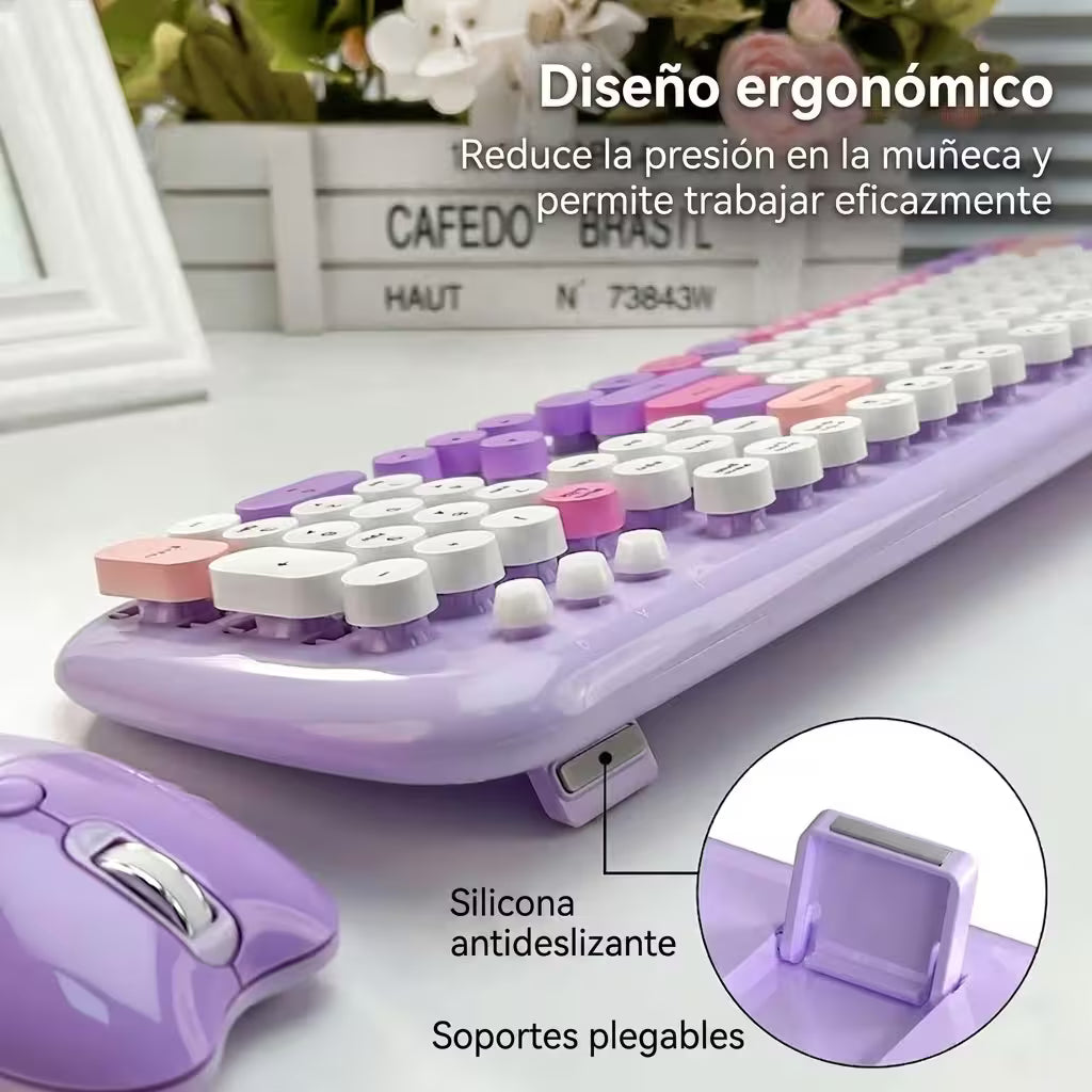 Combo Teclado y Mouse Inalámbrico Geezer Zero - Morado | 104 Teclas Redondas Full-Size | Bajo Ruido | 2.4G