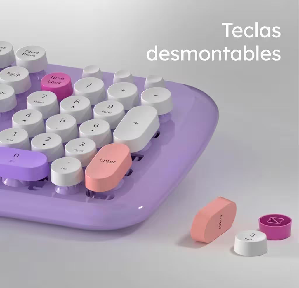 Combo Teclado y Mouse Inalámbrico Geezer Zero - Morado | 104 Teclas Redondas Full-Size | Bajo Ruido | 2.4G