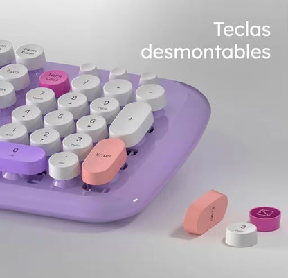 Combo Teclado y Mouse Inalámbrico Geezer Zero - Morado | 104 Teclas Redondas Full-Size | Bajo Ruido | 2.4G