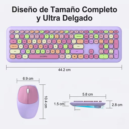 Combo Teclado y Mouse Inalámbrico MOFII 0060 — Morado | Membrana Ergónomico | 1200 DPI 10m | 2.4G