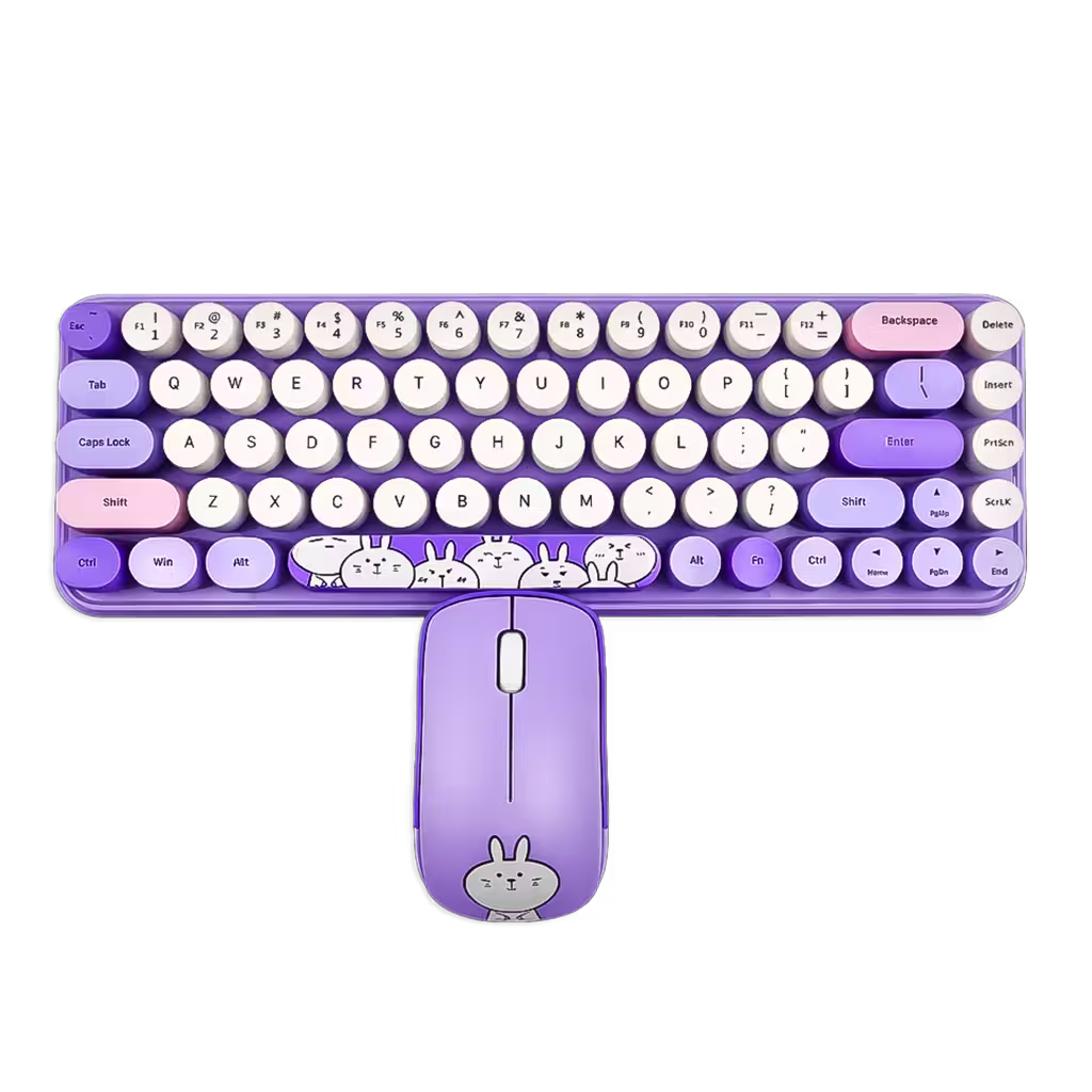 Combo Teclado y Mouse Inalámbrico MOFII I Pro — Morado Kawaii | 68 Teclas Redondas 2.4G Receptor Único