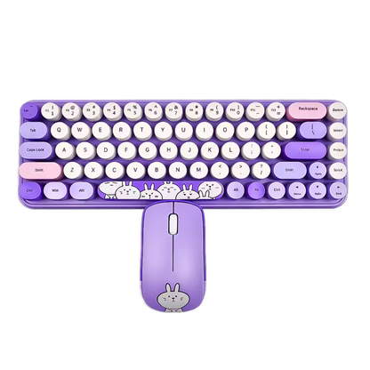 Combo Teclado y Mouse Inalámbrico MOFII I Pro — Morado Kawaii | 68 Teclas Redondas 2.4G Receptor Único
