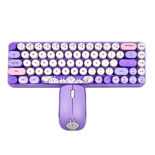 Combo Teclado y Mouse Inalámbrico MOFII I Pro — Morado Kawaii | 68 Teclas Redondas 2.4G Receptor Único