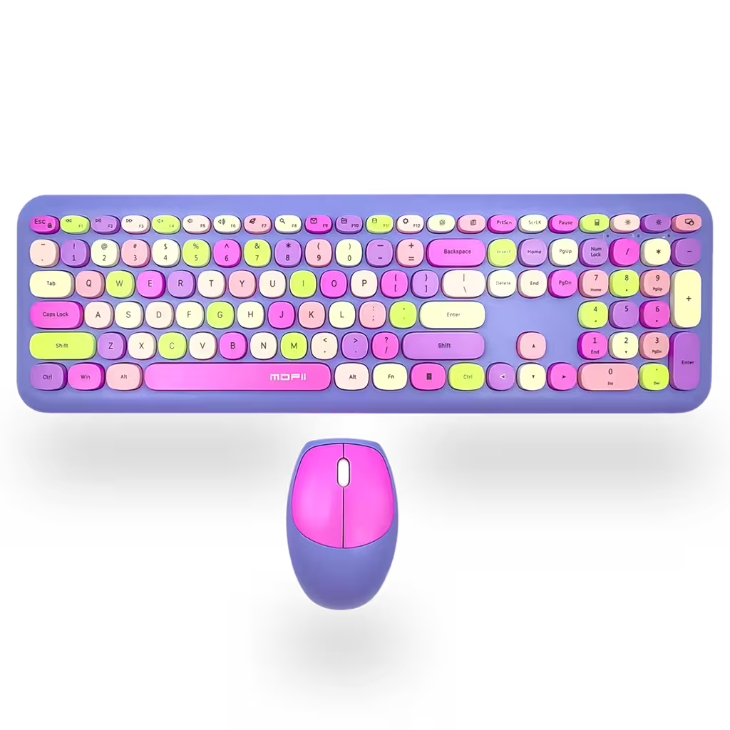 Combo Teclado y Mouse Inalámbrico MOFII 0060 — Morado | Membrana Ergónomico | 1200 DPI 10m | 2.4G