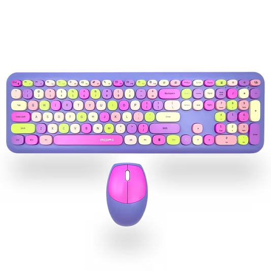 Combo Teclado y Mouse Inalámbrico MOFII 0060 — Morado | Membrana Ergónomico | 1200 DPI 10m | 2.4G