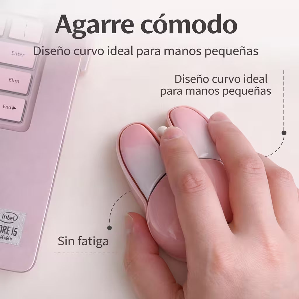 Mouse Inalámbrico Mofii M6 DM - Rosado Metalizado Rabbit Ear | Triple Conexión Bluetooth 2.4G Silencioso