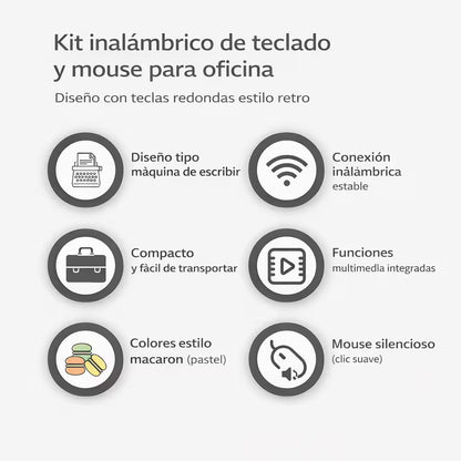 Combo Teclado y Mouse Inalámbrico Mofii Retro - 68 Teclas Redondas Rosado | 2.4G Receptor Único
