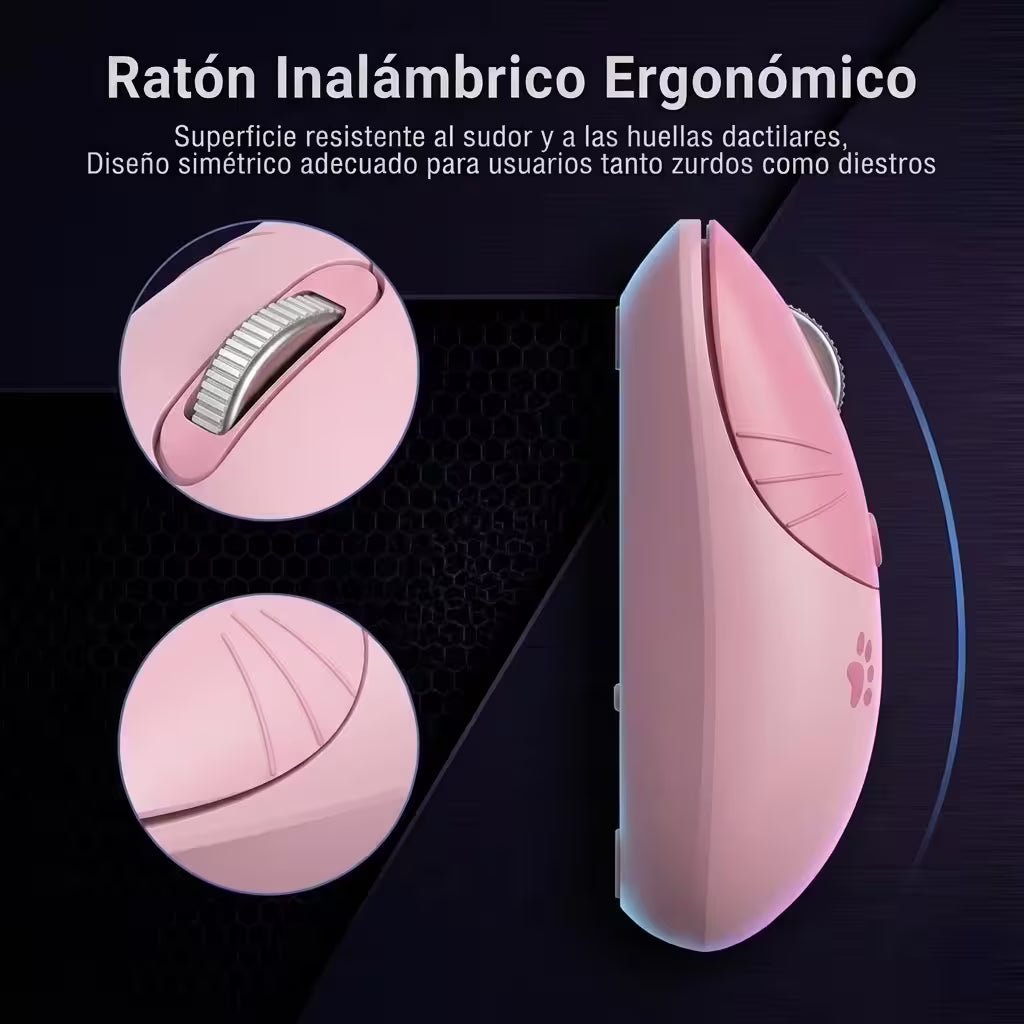 Mouse Inalámbrico MOFii M3 Rosado - Silencioso 2.4G 1600 DPI Gato Ergonómico