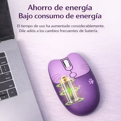 Mouse Inalámbrico MOFii M3 Morado - Silencioso 2.4G 1600 DPI Diseño Gato Ergonómico