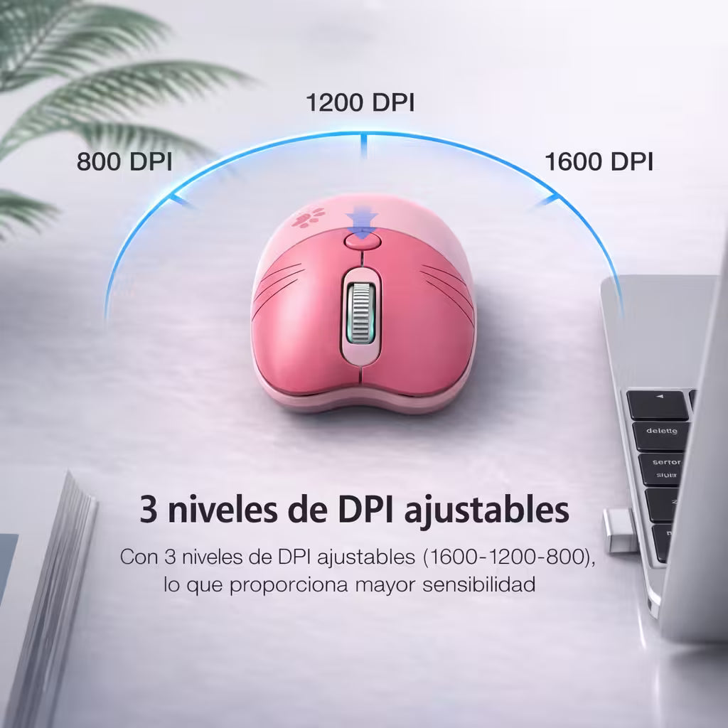 Mouse Inalámbrico MOFii M3 Rosado - Silencioso 2.4G 1600 DPI Gato Ergonómico