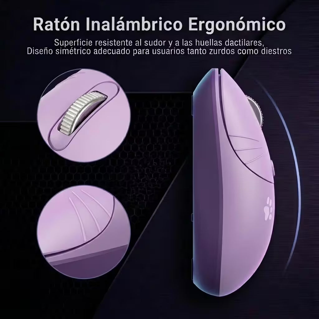 Mouse Inalámbrico MOFii M3 Morado - Silencioso 2.4G 1600 DPI Diseño Gato Ergonómico