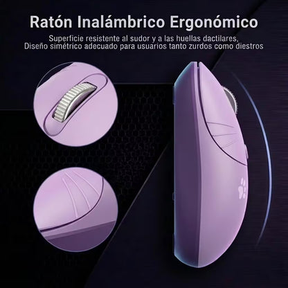 Mouse Inalámbrico MOFii M3 Morado - Silencioso 2.4G 1600 DPI Diseño Gato Ergonómico