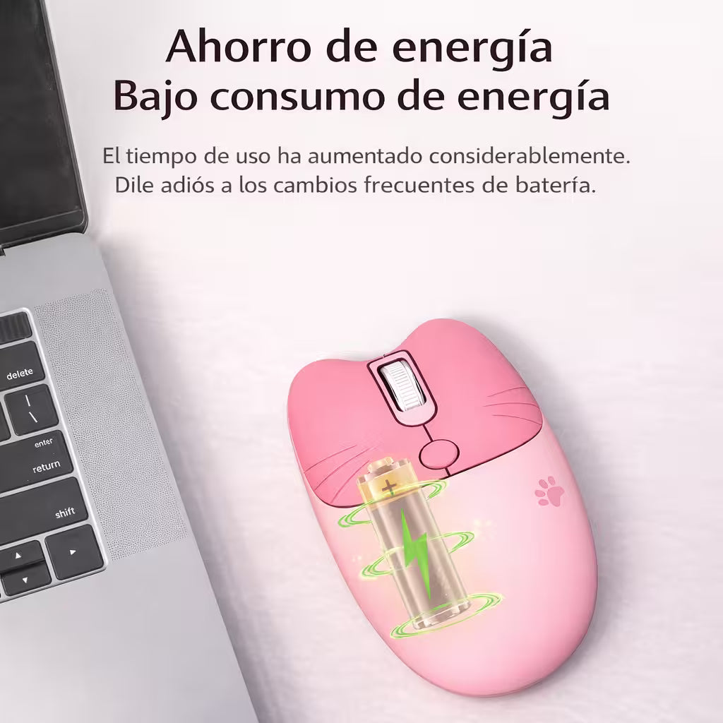 Mouse Inalámbrico MOFii M3 Rosado - Silencioso 2.4G 1600 DPI Gato Ergonómico