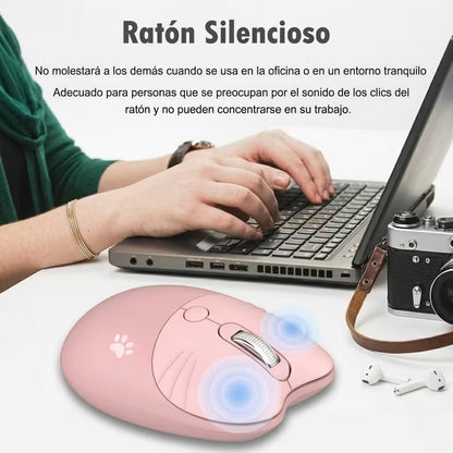 Mouse Inalámbrico MOFii M3 Rosado - Silencioso 2.4G 1600 DPI Gato Ergonómico