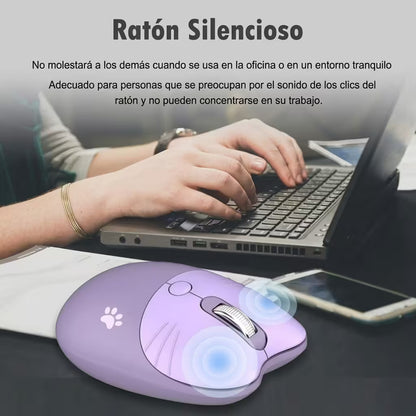 Mouse Inalámbrico MOFii M3 Morado - Silencioso 2.4G 1600 DPI Diseño Gato Ergonómico