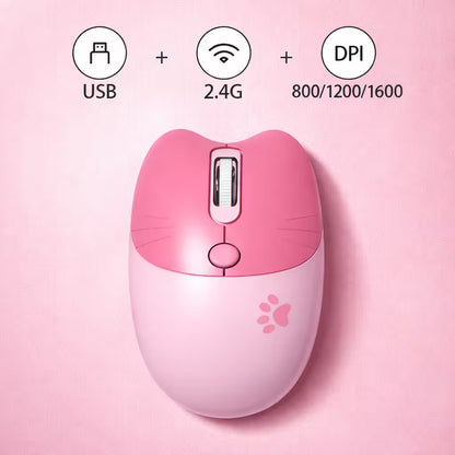 Mouse Inalámbrico MOFii M3 Rosado - Silencioso 2.4G 1600 DPI Gato Ergonómico
