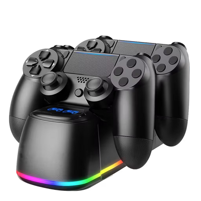 Base de Carga Dual PS4 RGB Negra – 2 Controles DualShock 4 | PS4, Slim y Pro