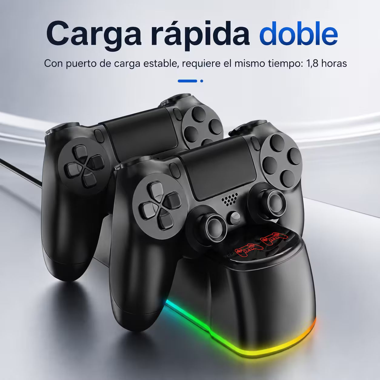 Base de Carga Dual PS4 RGB Negra – 2 Controles DualShock 4 | PS4, Slim y Pro