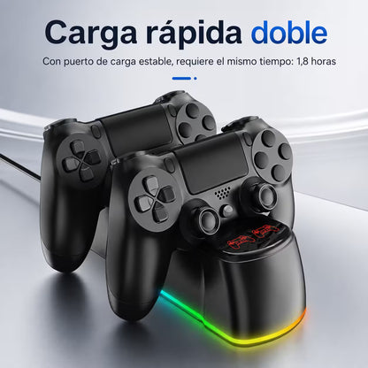 Base de Carga Dual PS4 RGB Negra – 2 Controles DualShock 4 | PS4, Slim y Pro