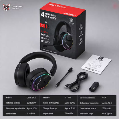 Audífonos Gamer Inalámbricos Onikuma GT836 - Negra - vista 7 diadema gamer audífonos