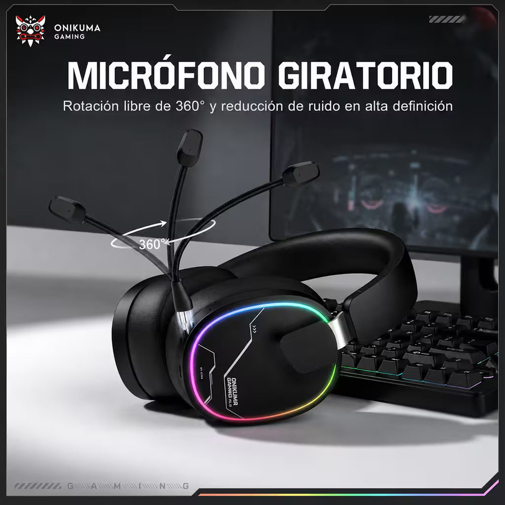 Audífonos Gamer Inalámbricos Onikuma GT836 - Negra - vista 2 diadema gamer audífonos