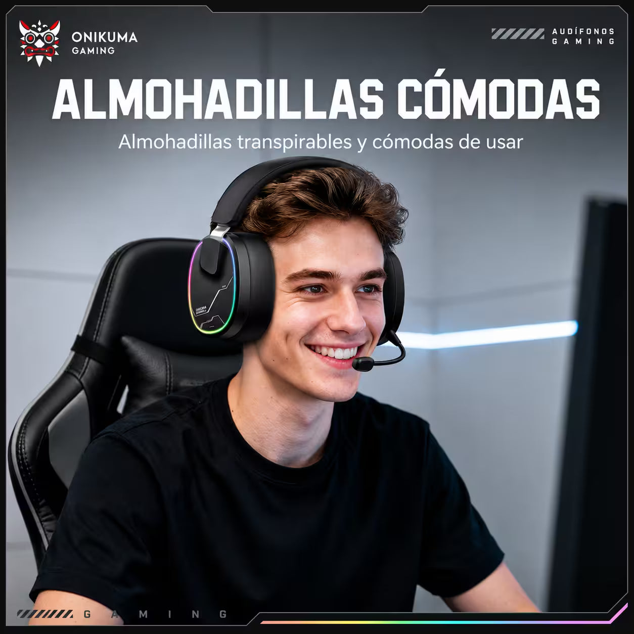 Audífonos Gamer Inalámbricos Onikuma GT836 - Negra - vista 3 diadema gamer audífonos