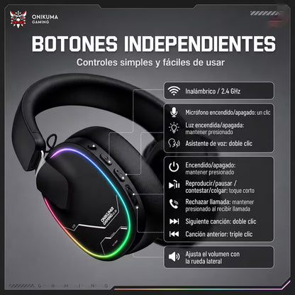 Audífonos Gamer Inalámbricos Onikuma GT836 - Negra - vista 4 diadema gamer audífonos