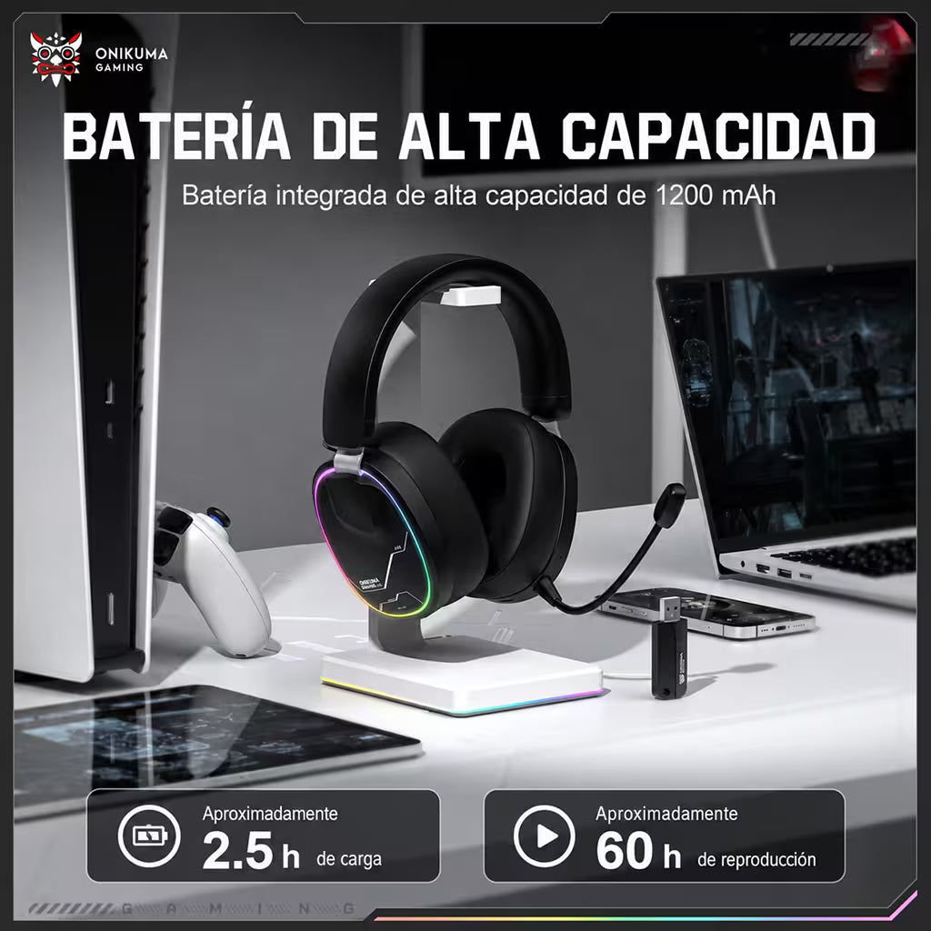 Audífonos Gamer Inalámbricos Onikuma GT836 - Negra - vista 6 diadema gamer audífonos