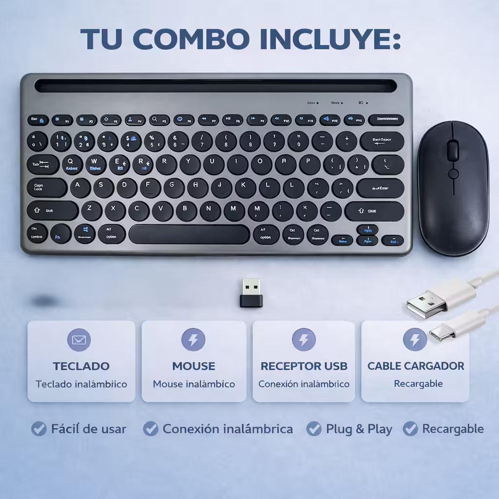 Combo Teclado y Mouse Inalámbrico AS-211 - Negro | Triple Conexión BT+2.4G 78 Teclas USB-C 40H