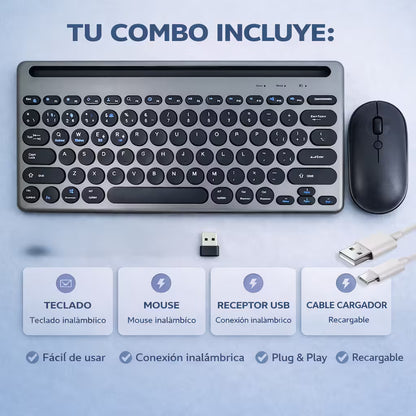 Combo Teclado y Mouse Inalámbrico AS-211 - Negro | Triple Conexión BT+2.4G 78 Teclas USB-C 40H