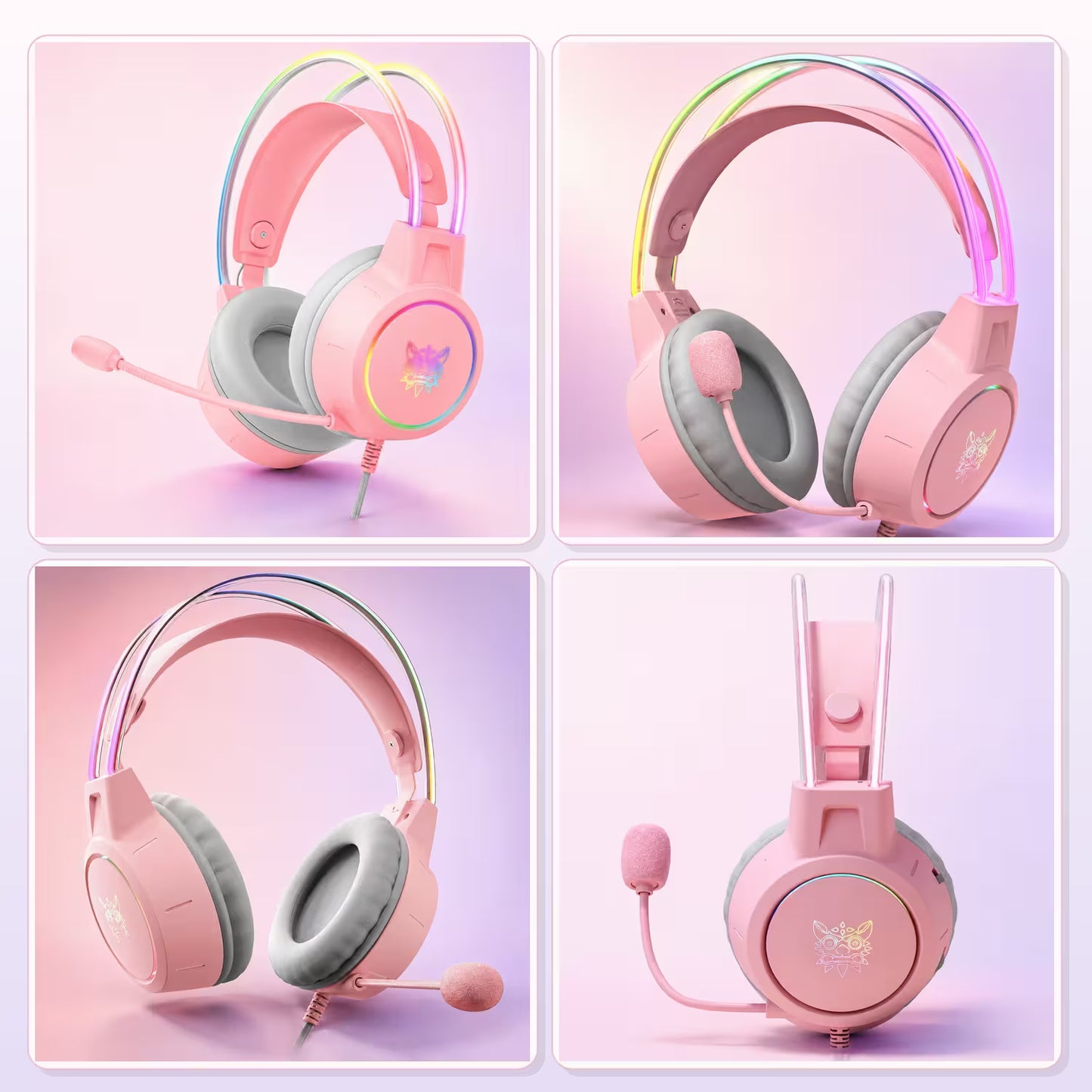 Diadema Gamer Onikuma X15 Pro Rosada – Sonido Envolvente 7.1 | Drivers 50mm | RGB | USB-C | Para Ellas