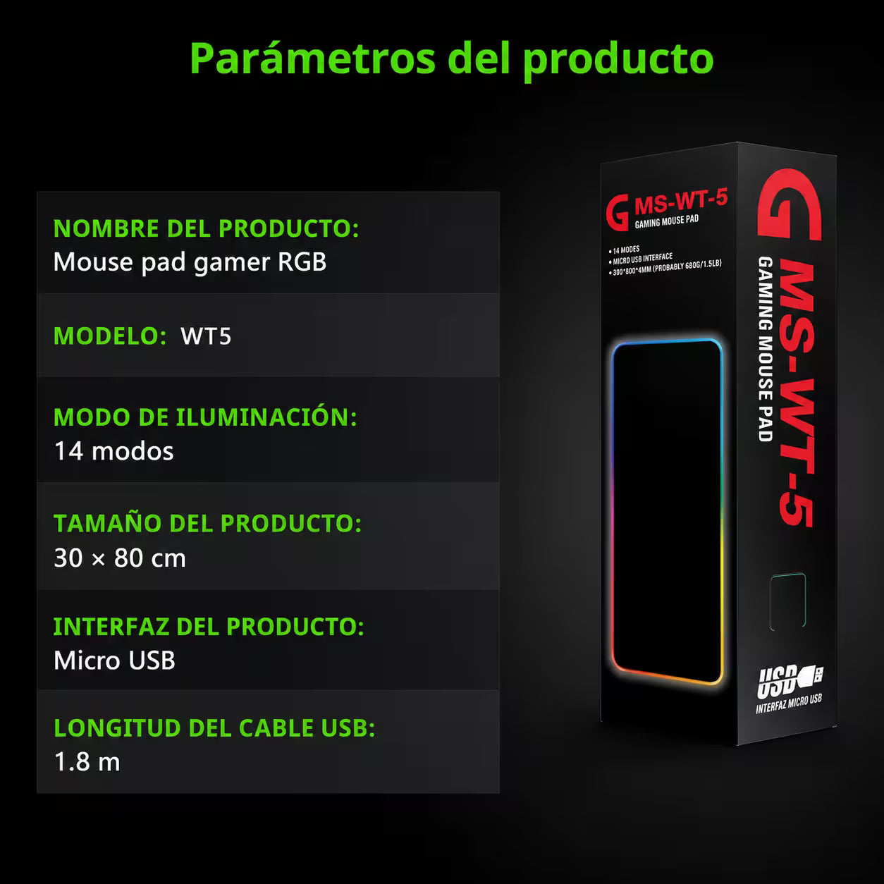 Pad Mouse Gamer RGB 80x30cm | Base Antideslizante Superficie Suave Costura Reforzada