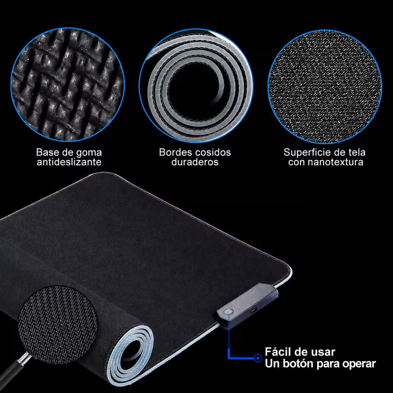 Pad Mouse Gamer RGB 80x30cm | Base Antideslizante Superficie Suave Costura Reforzada
