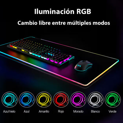 Pad Mouse Gamer RGB 80x30cm | Base Antideslizante Superficie Suave Costura Reforzada