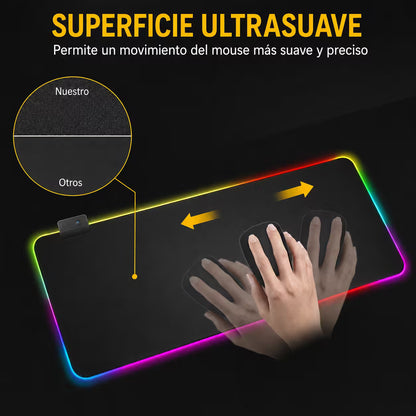 Pad Mouse Gamer RGB 80x30cm | Base Antideslizante Superficie Suave Costura Reforzada