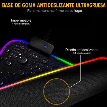 Pad Mouse Gamer RGB 80x30cm | Base Antideslizante Superficie Suave Costura Reforzada