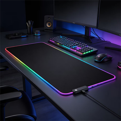 Pad Mouse Gamer RGB 80x30cm | Base Antideslizante Superficie Suave Costura Reforzada