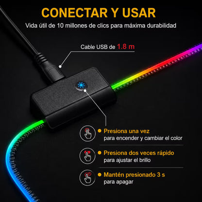 Pad Mouse Gamer RGB 80x30cm | Base Antideslizante Superficie Suave Costura Reforzada