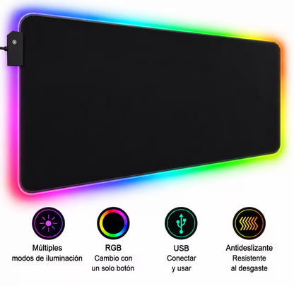 Pad Mouse Gamer RGB 80x30cm | Base Antideslizante Superficie Suave Costura Reforzada