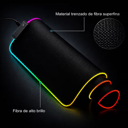 Pad Mouse Gamer RGB 80x30cm | Base Antideslizante Superficie Suave Costura Reforzada